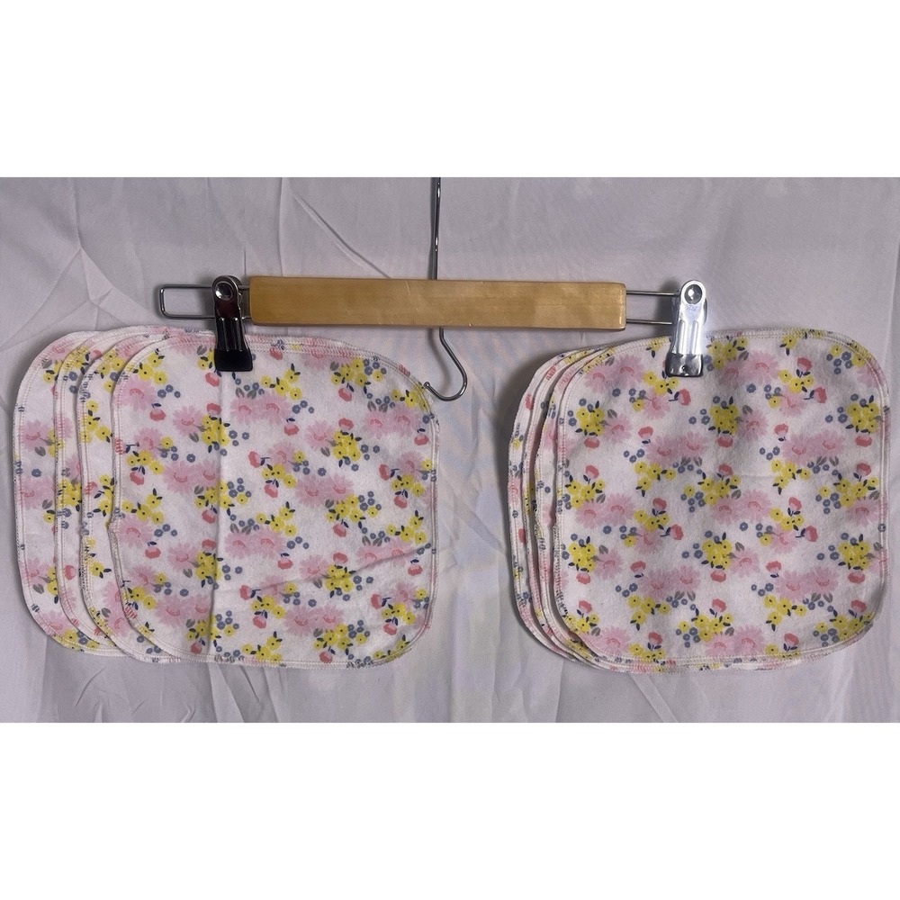 Handmade 1ply girls floral flannel baby wipes reusable cloth wipes Set Of 9